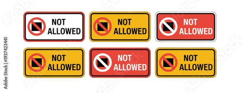 Prohibition signs with not allowed text and symbols on white background