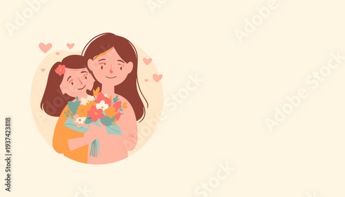 Heartwarming illustration of mother and daughter embracing.