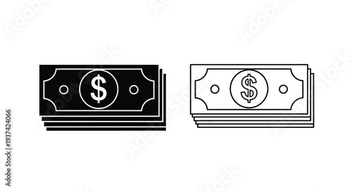 Modern minimalist dollar bill icons Vector