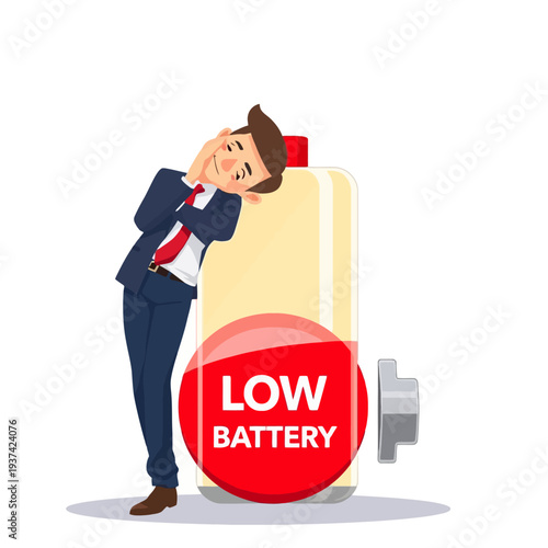 Exhausted businessman with low battery