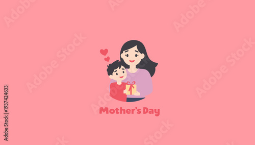 Happy Mother's Day illustration with mother and child.