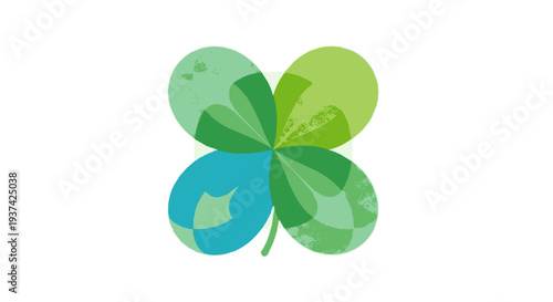 Four leaf clover with green and blue gradient colors on white background