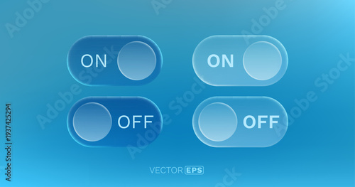 Glass ON and OFF toggle switches in vibrant blue.