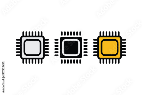 Colorful CPU Chip Icons Set