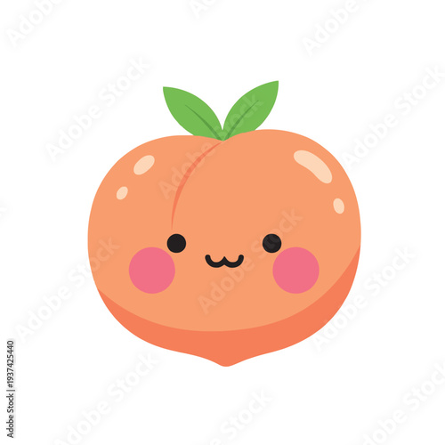 Cute peach cartoon vector illustration. Adorable sweet fruit character mascot.