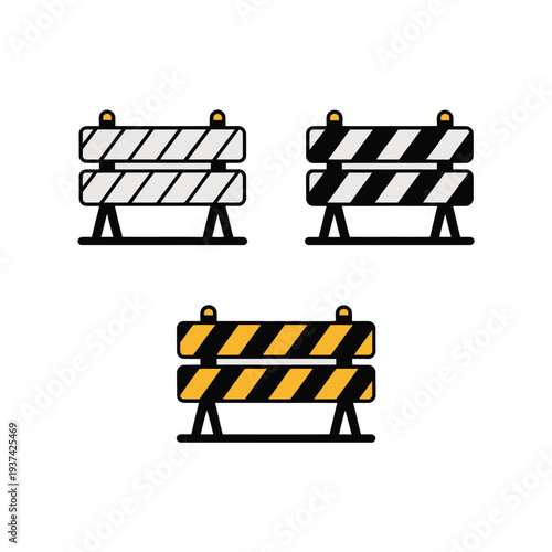 Road construction barrier signs icons set