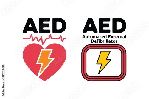 AED Automated External Defibrillator Symbols and Logos for Medical Emergency Response