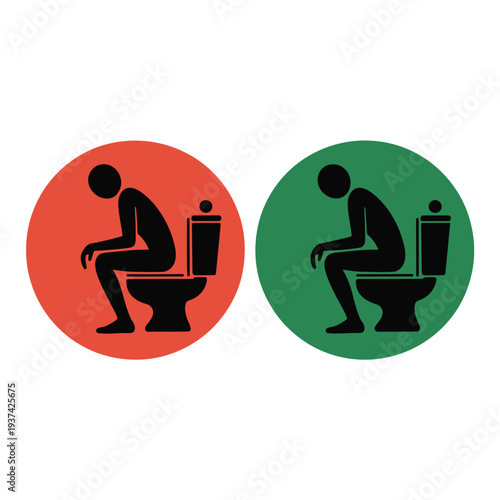 Toilet signs, red and green, indicating proper and improper posture, bathroom icons, health guidance