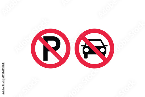 Free Download No Parking Signs with Red Circles and Diagonal Lines on White Background - GFXLoad