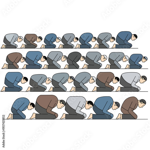 Muslim Men Performing Prayer in Congregation.