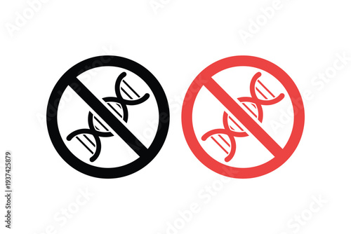 Genetic Modification Prohibited Warning Signs with DNA Helix Symbols in Black and Red Colors