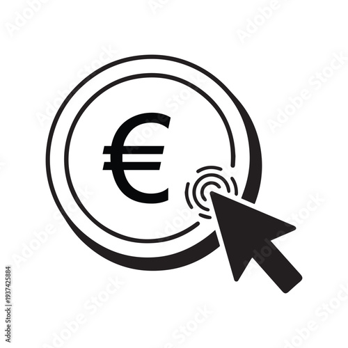 Online Payment Click Euro Icon in Minimal Monochrome Vector Style.