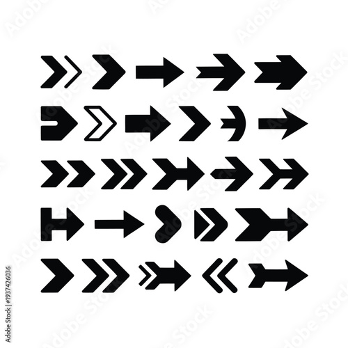Black Arrow Icons on White Background for Directional Guidance and Navigation