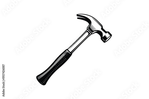 Black and White Illustration of a Hammer with Claw and Handle