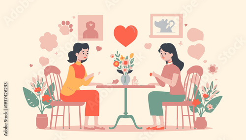 Two women having a romantic dinner date at a cozy table setting.