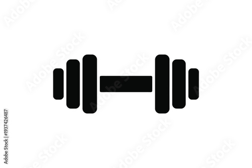 Black dumbbell icon on white