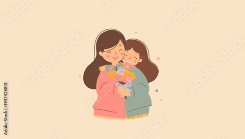 Mother and daughter embracing with love and affection.