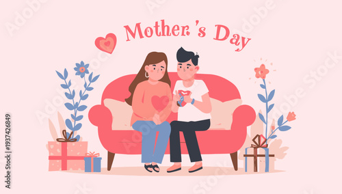 Mother's Day celebration with gift and love.