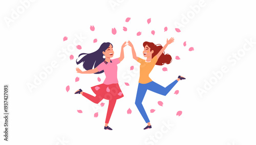 Two women celebrating together with joy and happiness.