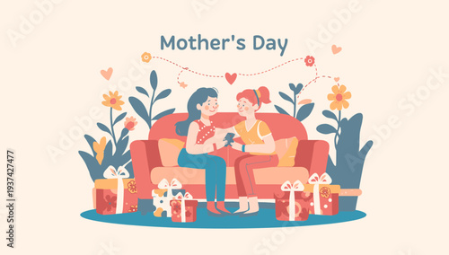 Happy Mother's Day celebration with family on the couch.