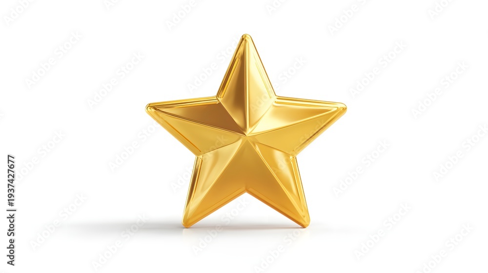 Obraz premium Shiny Golden Star Isolated on White Background with Shadow.