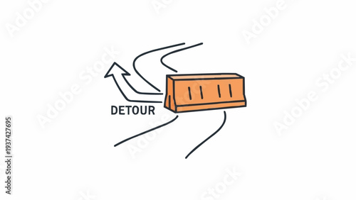 Detour road sign with arrow.