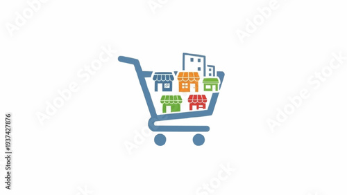 Shopping cart with colorful items.