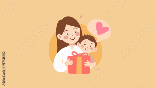Mother and Child Sharing a Heartfelt Moment with a Gift.