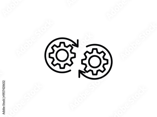 Gear icons in circular motion, symbolizing synchronization and mechanical interaction