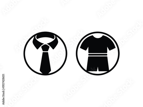 Business Attire and Casual Wear Icons in Black and White
