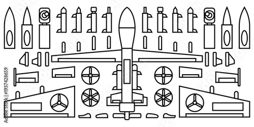 Kamikze Drone War icon Set customable, modern military drone with high-precision weapon Collection. ideal for education, ui ux and presentation.