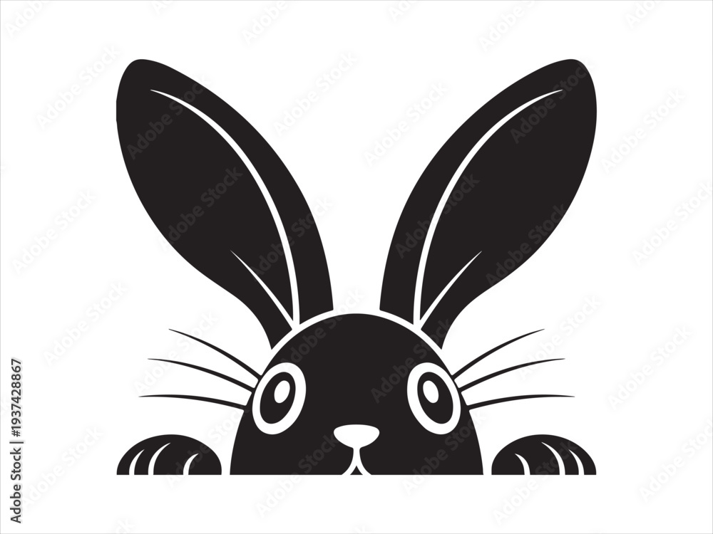 Obraz premium Easter bunny face vector, Cute Easter Bunny Face Silhouette Vector Illustration