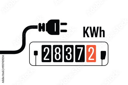 Electric Meter with Plug and KWh Display Showing Energy Consumption Numbers