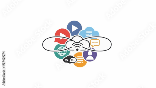 Social Media Icons and Cloud Computing.