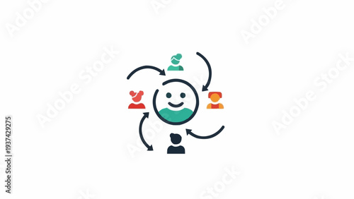 Smiling Green Face with Arrows Around.