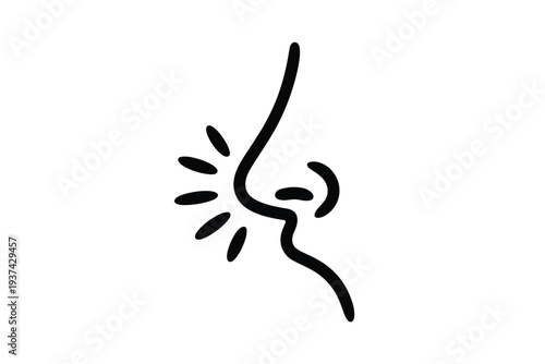 A minimalist line drawing of a human nose with radiating lines symbolizing scent perception.