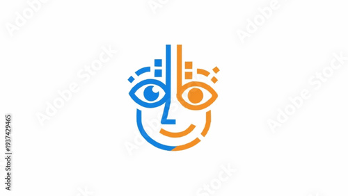 Stylized Face Logo with Eyes Smiling.