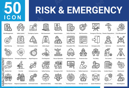 Risk, Safety & Emergency icon set and collection