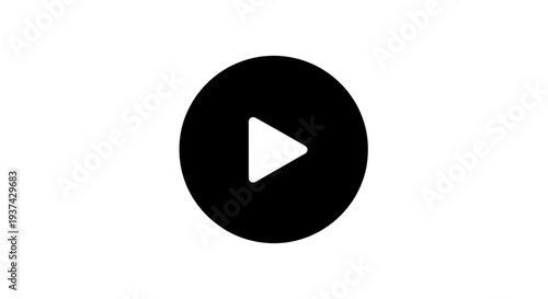 Black play button on white background.