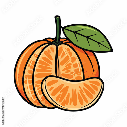 Orange Fruit Sliced with Green Leaf.