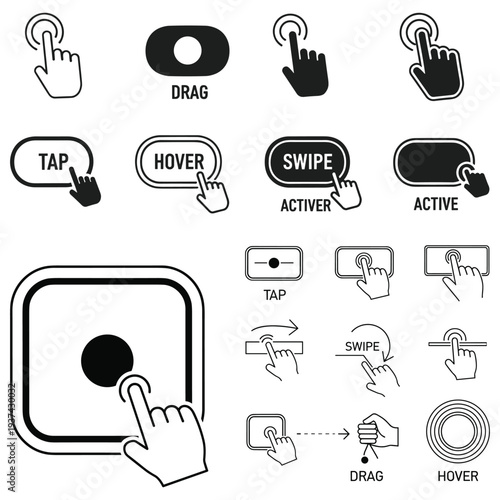 Set of Hand Cursor Icons for Digital Interaction and UI Design