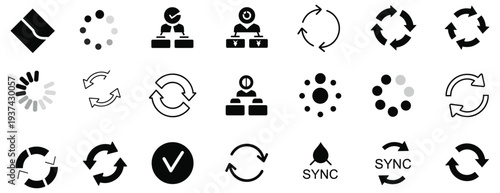 Synchronizing, Loading, and Workflow Icons Set - Business and Technology Symbols