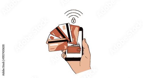 Hand holding smartphone with contactless payment method credit cards secure transaction wireless technology modern finance