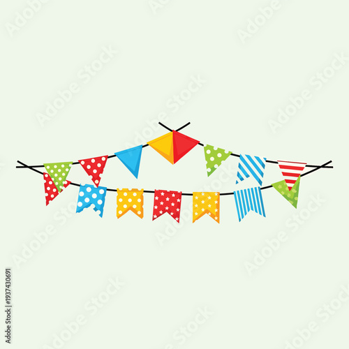 Colorful Party Flags Hanging on Strings.