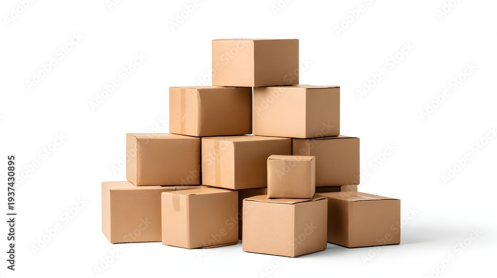 Obraz premium Stack of Cardboard Boxes on White Background.