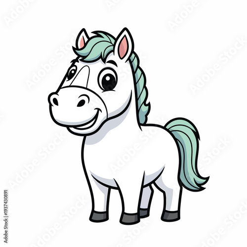 Cartoon Unicorn with Green Braided Mane.