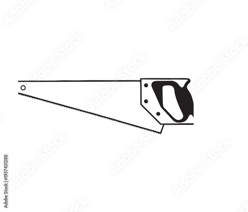 Hand Saw Silhouette Vector Illustration - Black Carpentry Tool Icon for Woodworking, Construction, and DIY Home Improvement Design