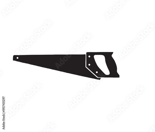 Hand Saw Silhouette Vector Illustration - Black Carpentry Tool Icon for Woodworking, Construction, and DIY Home Improvement Design
