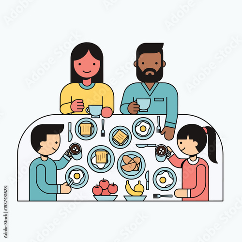 Family Enjoying Breakfast Together at Table.