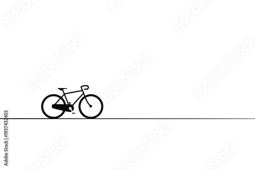 Minimalist Black Bicycle Silhouette on White Background with Thin Line